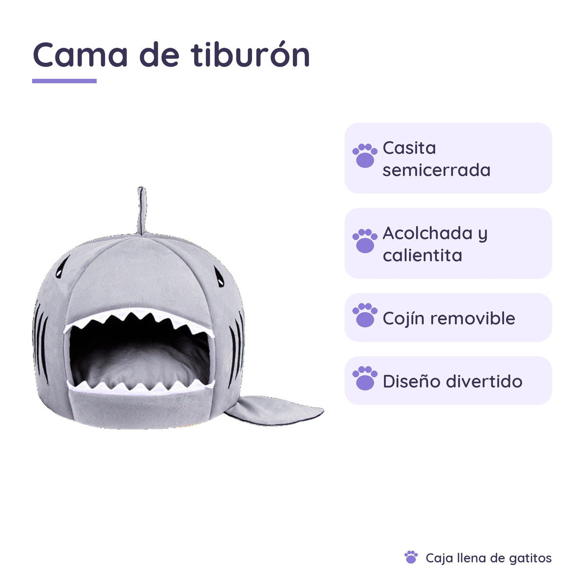 Cama Cueva de Tiburón para Gatos y Perros Pequeños