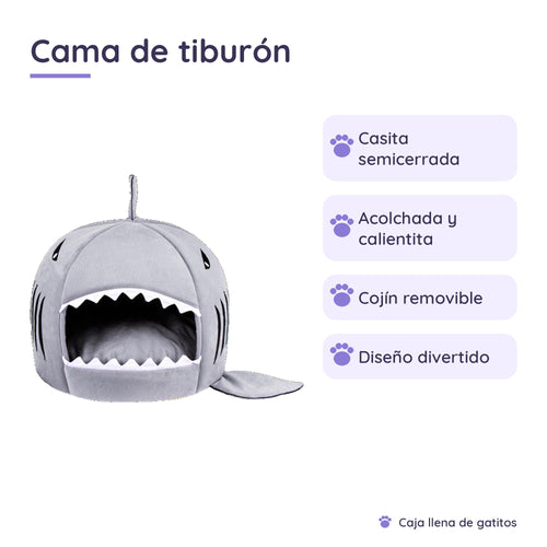 Cama Cueva de Tiburón para Gatos y Perros Pequeños