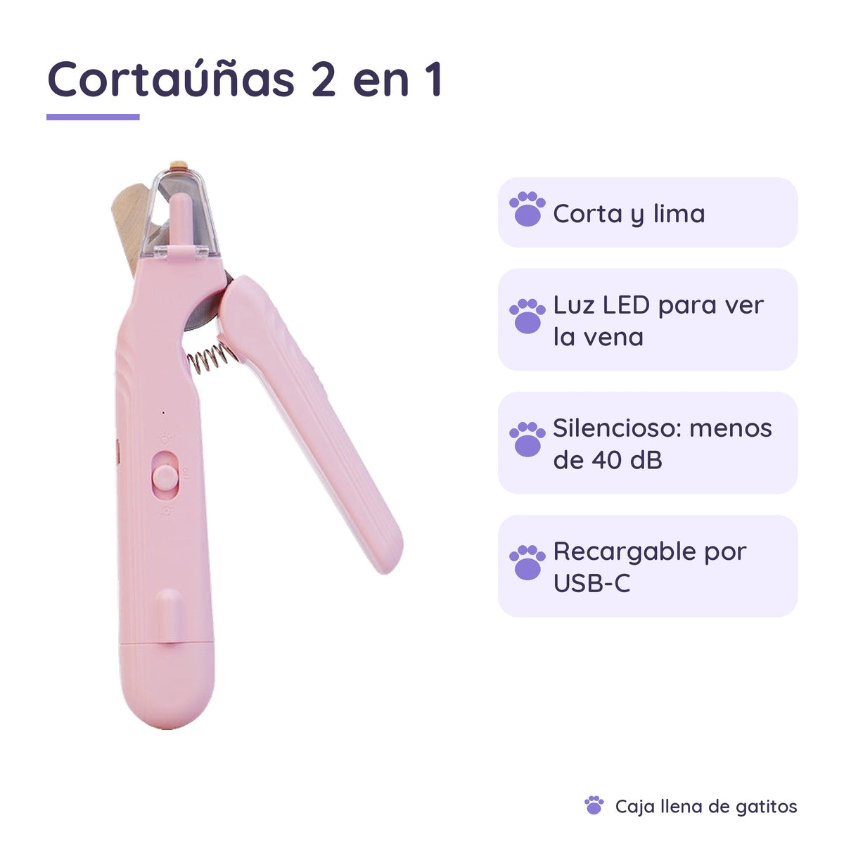 Cortaúñas para Mascotas 2 en 1 con Luz LED y Limador Eléctrico